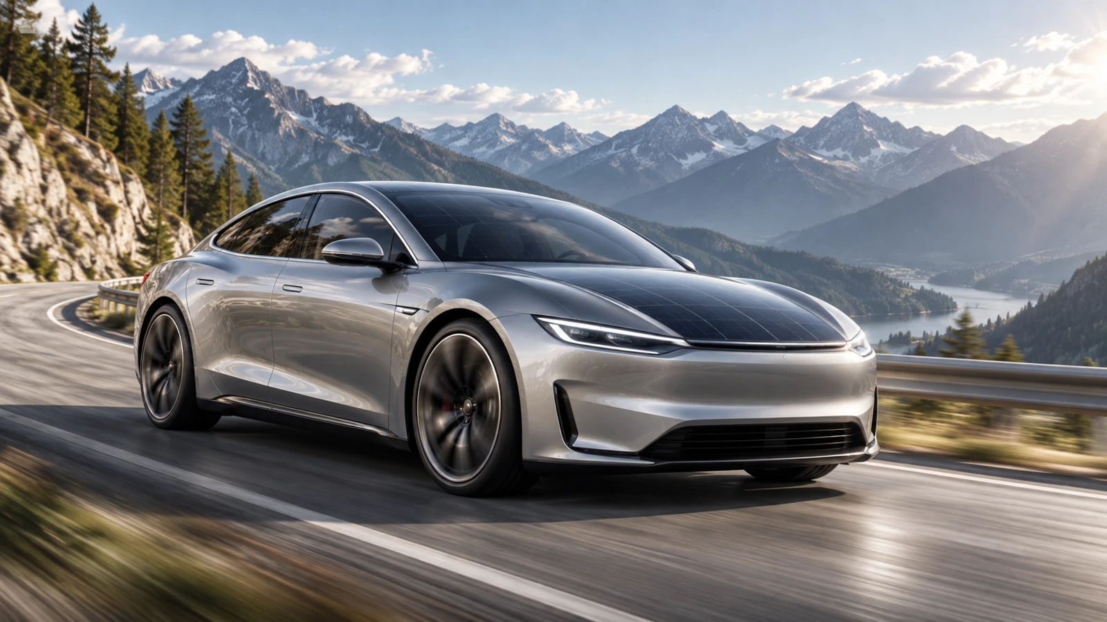 Automotive Journey — серебристый автомобиль на горной дороге